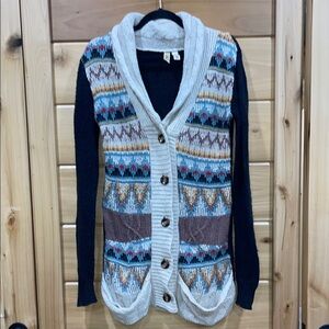 BKE Multicolor Patterned Cardigan with Button Accents
